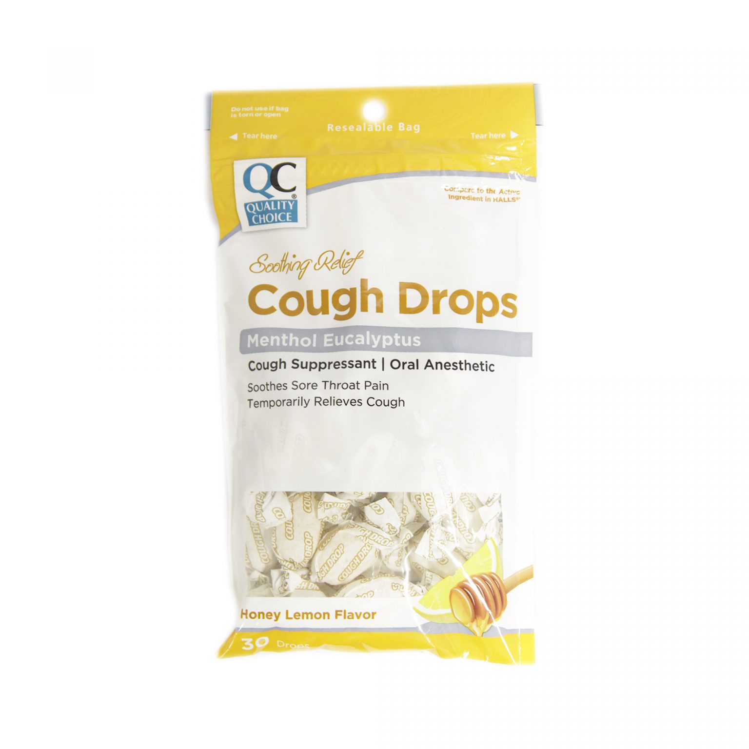 Quality Choice Soothing Relief Cough Drops Honey Lemon 30ct Jollys