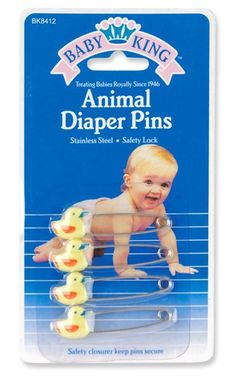 one size blue Babyking 4-Pack Animal Diaper Pins 