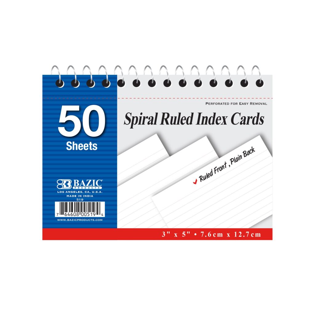 BAZIC RULED WHITE INDEX CARD 3 X5 SPIRAL BOUND 519 Jollys Pharmacy 