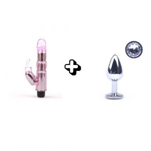 Crystal Pink Rabbit Vibrator & Metallic Anal Plug (Small)