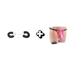 Black Handcuffs & Harness Dildo